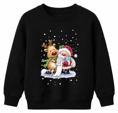 Immagine prodotto di Babbo Klaus Rudolf Renna Neve - Regalo di Natale Natale Maglione di Natale Unisex per bambini, Nero, 116