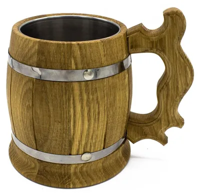 Produktbild von Rustikaler Bierkrug aus Eichenholz mit Edelstahlwanne