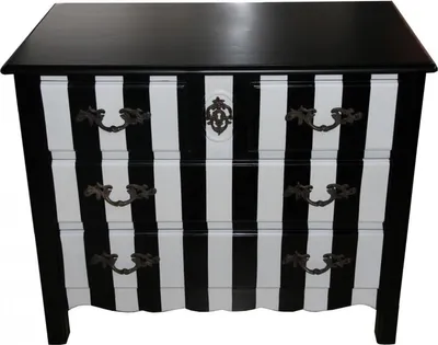 Image de Commode Casa Padrino de style baroque, à rayures noires et blanches, dimensions : 94 x 52 x 76 cm