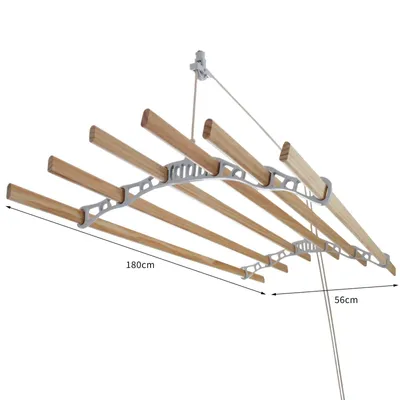 Produktbild von MonsterShop 1.8m Platzsparender 6 Kieferlatten Deckentrockner aus Holz Kleidetrockner Wäschetrockner Trockner Deckenwäschetrockner im Viktoranischer Stil -Weiß