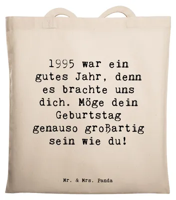 Produktbild von Mr. & Mrs. Panda Tote Bag Spruch 1995 Geburtstag - Transparent - Geschenk, Alter, Tasche, Happy Birthday, liebevoll handgefertigt, Laptoptasche, Geburtsjahr, Jutebeutel