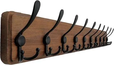 Zdjęcie produktu dla Wieszak z solidnego drewna, długość 97 cm, z 10 podwójnymi haczykami, wieszak ścienny na ubrania, płaszcze, czapki i szaliki
