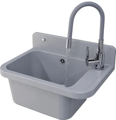Produktbild von Granitan | Spülbecken PARON - 50 cm x 34 cm - Grau - Robustes Kunststoff - Ideal für Werkstatt und Garten