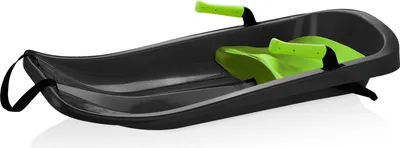 A black and green sled on a white background.