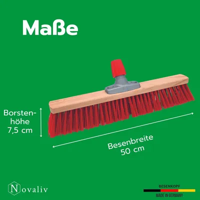 Produktbild von Novaliv Straßenbesen mit Stiel 50 cm Elaston Borsten inkl. Kehrgarnitur verzinkt bestehend aus Kehrblech und Handfeger Ideal als Gartenbesen Terassenbesen Hofbesen Stallbesen Kehrbesen Outdoor broom