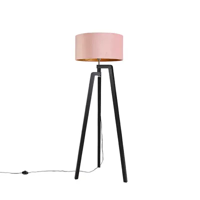 Produktbild von Stehlampe Stativ Schwarz mit Rosa Schirm und Gold 50 cm Puros