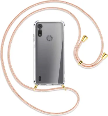Produktbild von Handykette Backcover-Schutzhülle mit Band (Metall goldfarben) für Motorola Moto E6s - rose peach