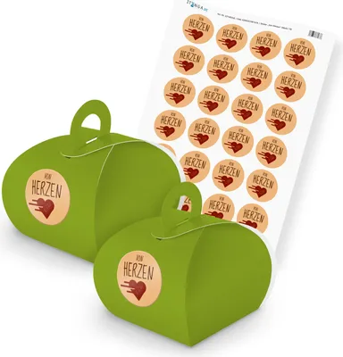 Produktbild von itenga SET von HERZEN (Motiv 14) 24x Geschenkschachtel mit Griff grün + Stickerb