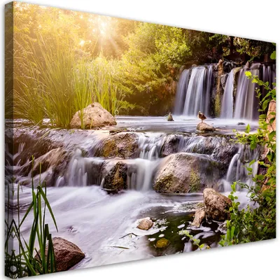 Produktbild von Leinwandbild Wasserfall bei Sonnenuntergang Natur 120x80 Feeby Weiß bild für die wand bereit zum aufhängen