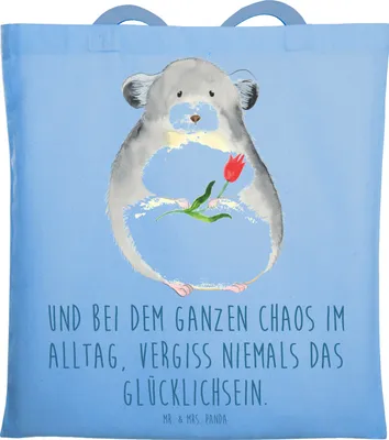 Produktbild von Mr. & Mrs. Panda Tote Bag Chinchilla Blume - Sky Blue - Geschenk, Einkaufstasche, Glücklichsein, Liebeskummer, Jutebeutel, Lustige Sprüche, Shopping Tasche, Schultasche
