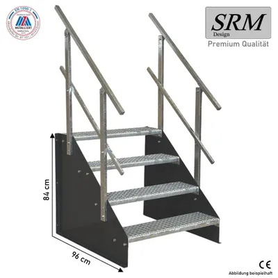 Immagine prodotto di scala a 4 gradini autoportante modello 1 scala autoportante antracite scala in acciaio larghezza 80 cm altezza 84 cm con ringhiera su entrambi i lati
