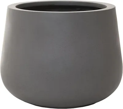 Image de VIVANNO Pot de fleurs en fibre de verre GIRAR Rond, gris béton Design béton - 36x27 cm