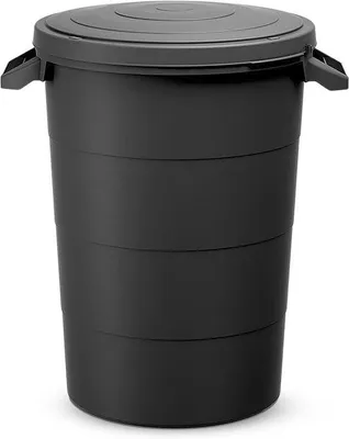 Image de Réservoir de récupération d'eau de pluie avec couvercle - Cuve en plastique - Stockage d'eau - Poignées pratiques - 80 litres - Anthracite