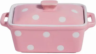 Immagine prodotto di Portaburro in Vetroceramica rosa Isabelle con pois bianchi – Portaburro in stile vintage con coperchio