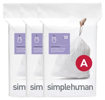 Productafbeelding van simplehuman CW0250 Code A, pasvormperfecte afvalzakken, 4,5 liter, 3 verpakkingen met elk 30 stuks