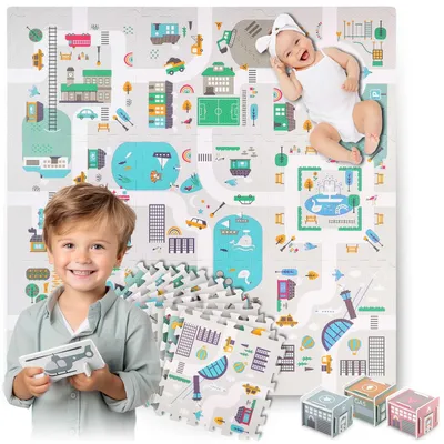 Produktbild von Schaumstoff-Puzzlematte 105x105cm + Schaumstoff-Figuren Nukido Town