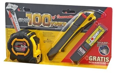 Image de Lot 1 Mesure 5 M Largeur 27 Mm 1 Cutter 18 Mm Et 1 Guide Lame Et 1 Etui De 10 Lames 18 Mm