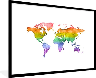 Produktbild von MuchoWow® Gerahmtes Poster Weltkarte - Flagge des Stolzes - Aquarell 90x60 cm - Poster mit Schwarzem Bilderrahmen Wandposter Rahmen Foto Bilder - Wanddekoration - Fotos