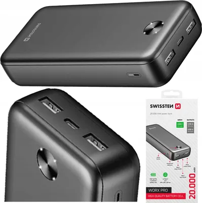 Zdjęcie produktu dla Swissten Powerbank 20000 Mah Power Bank Usb-c Usb-a Kompaktowy Worx Pro