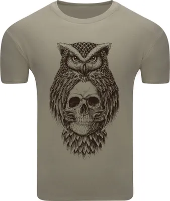Produktbild von Diarbo Herren T-Shirt mit Aufdruck Wildtierporträts Eule mit Totenkopf Khaki Gr.L
