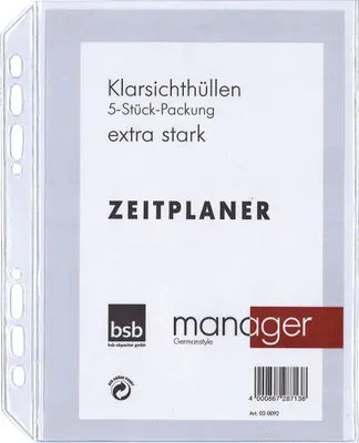 Obrázek produktu pro bsb 02-0092 Ersatzhülle "Manager" - A5, 5er Pack, extra stark