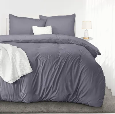 Zdjęcie produktu dla Komplet pościeli 220x240 - mikrofibra: prześcieradło 240x220 cm + 2 poszewki na poduszki 65x65 cm - kolor: szary