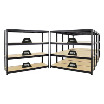 Produktbild von Mega Deal | 5x Schwerlastregal DINO | HxBxT 180x180x60cm | 4 MDF-Platten-Ebenen 6,5 mm | Fachlast 500kg | Schwarz