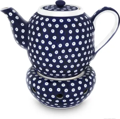 Produktbild von Original Bunzlauer Keramik 1,5 Liter Teekanne Ø27,2 cm mit bauchigem Stövchen Design 42