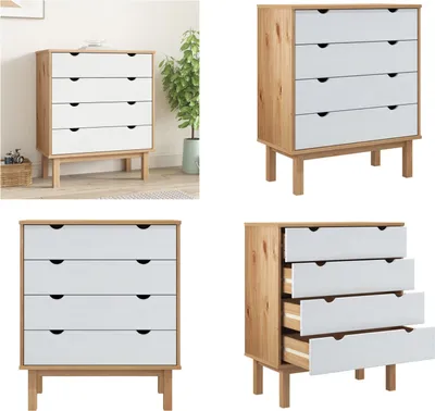 Image de vidaXL Armoire à tiroirs OTTA Brun&Blanc 76,5x39,5x90 cm Bois massif - Armoire à tiroirs - Commode à tiroirs - Commode