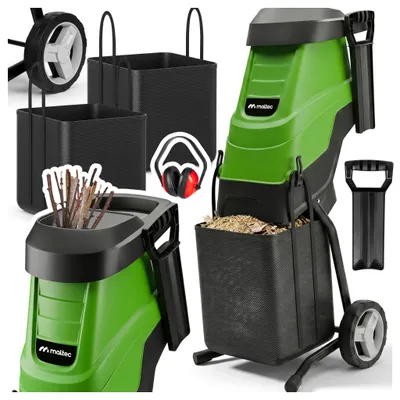 Immagine prodotto di Trituratore da giardino elettrico MalTec da 3500 W, diametro rami fino a 45 cm, sacco per rami da 2×45 litri, Mastershred 3600 W, verde