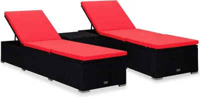 Produktbild von 3-tlg. Garten-Sonnenliegen mit Teetisch Poly Rattan Schwarz