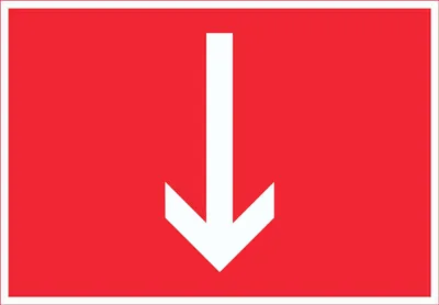 Produktbild von Richtungspfeil runter Schild waagerecht weiss rot Pfeil A6 Rückseite selbstklebend