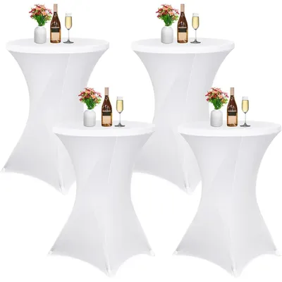 Obrázek produktu pro Sada 4 ochranných potahů na stoly, elastické, bílé, vhodné pro bistrotvé stoly o průměru 70-75 cm a rozměrech 70x110 cm