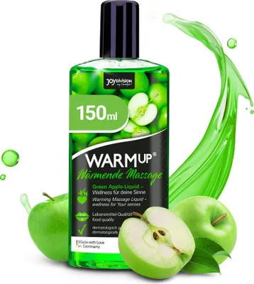 Produktbild von JOYDIVISION WARMup Massageöl Grüner Apfel 150 ml I Massageliquid mit Wärme-Effekt I Massage Öl mit Apfel Duft & Geschmack I Massageöle für Paare I Massage Oil I Massageöl