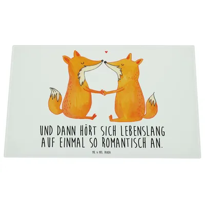Produktbild von Mr. & Mrs. Panda Glasschneidebrett Füchse Liebe - Weiß - Geschenk, Schneidebrett Glas, Aus, Fuchs, Partner, Freundin, Hackbrett, Schneidplatte, schneidbrett