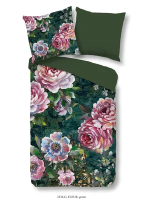 Produktbild von Good Morning Bettwäsche, Baumwolle, dunkelgrün, 135x200 cm, Fleur Blütenmeer, Ganzjahresbettwäsche, hautfreundlich & für Allergiker, temperaturregulierend & atmungsaktiv, 2-teilig, mit Reißverschluss, pflegeleicht, 40° waschbar & trocknergeeignet, 2236 G