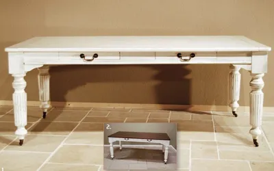 Produktbild von Casa Padrino Vintage Pinien Esstisch Antik Stil Weiß Rustikal Massiv mit Schubladen - Landhaus Stil Tisch Pinienholz