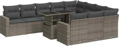 A sectional outdoor sofa set with a lift-top coffee table, shown on a white background.