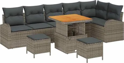 Obrázek produktu pro Sada zahradních pohovek s polštářem 9 pcs Šedá polyratan