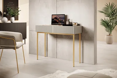 Zdjęcie produktu dla BIURKO NICOLE 100 cm KASZMIR SZUFLADY ZŁOTE METALOWE NÓŻKI ELEGANCKIE