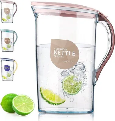 Produktbild von Durchsichtige 2,1L Plastikkaraffe, rot, BPA-frei, für kalte Getränke
