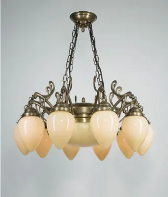 Produktbild von Pendelleuchte Messing Glas H: max. 84 cm in Berliner Elfenbein E27 Jugendstil Hängelampe