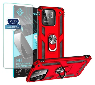 Produktbild von Armor Outdoor Handyhülle für Xiaomi Redmi 10C Handy Panzer Case Schutzhülle mit 9H Displayglas Displayschutz Farbe: Rot