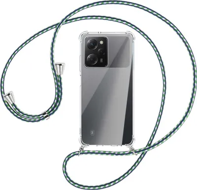 Produktbild von Handykette Backcover-Schutzhülle mit Band (Metall silberfarben) für Xiaomi Poco X5 Pro (6.67'') - grün/blau/weiß