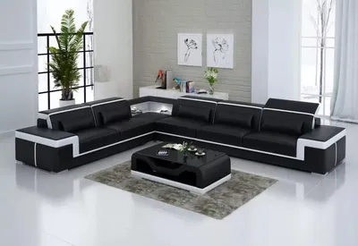 Produktbild von Design Wohnzimmer Ecksofa Möbel Eckcouch Lederpolster Couch Sofa L Form + Tisch