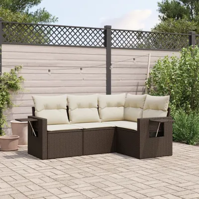 Produktbild von Design 4-tlg. Garten-Sofagarnitur mit Kissen Braun Poly Rattan, Gartenmöbel-Sets 2024 Neu