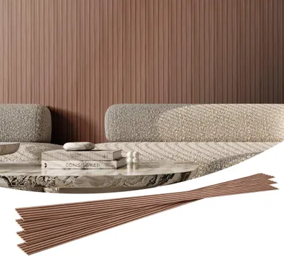 Image de Panneau mural acoustique en bois gris imitation chêne - 2450 x 166 mm - Absorbant les bruits - Matériau WPC
