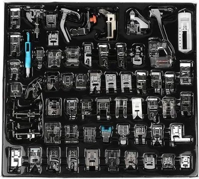 Produktbild von Set mit 62 Nähfüßen für Nähmaschinen – Universal-Nähfüße, verschiedene Spezialfüße, geeignet für Babylock, Singer, Elna – Perfekt