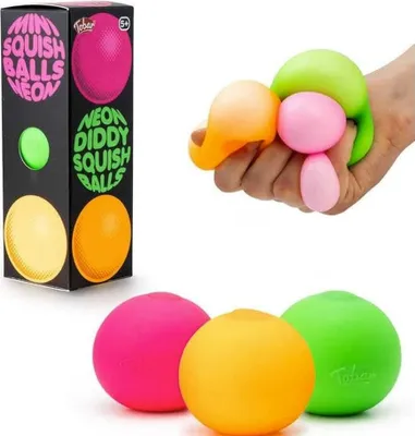Productafbeelding van Neon diddy squish ball tactile fidget toys (pak van 3) - Diverse ontwerpen en kleuren 39999