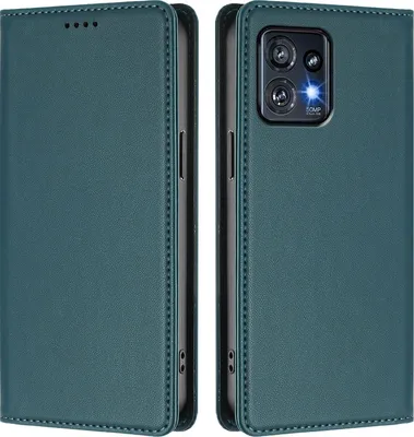 Produktbild von Handyhülle für Motorola Edge 40 Pro / Edge+ 2023, Kunstleder Klapphülle Stoßfeste Magnetische Hülle mit Ständer Grün